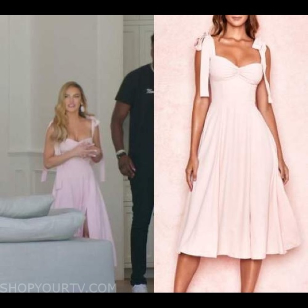 House of CB Pale Pink Midi Tie-Shoulder Dress